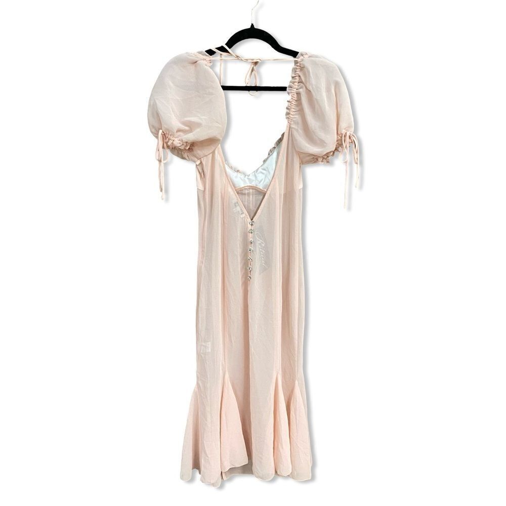 LOBA sheer Pink Midi Dress April Pastel Pink puff sleeves lingerie Revolve S - Picture 5 of 15